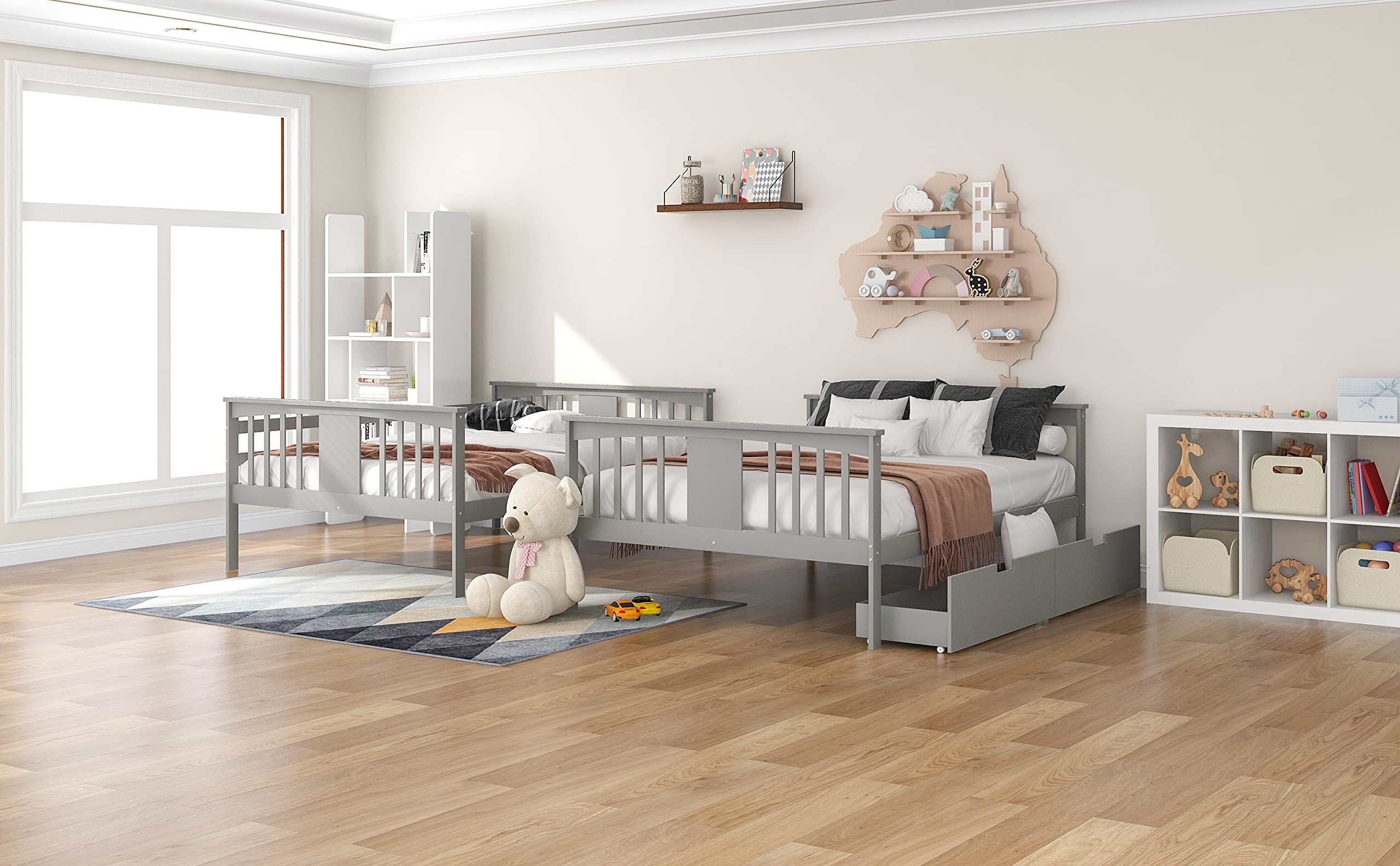 Full Over Full Bunk Bed with Storage Drawers