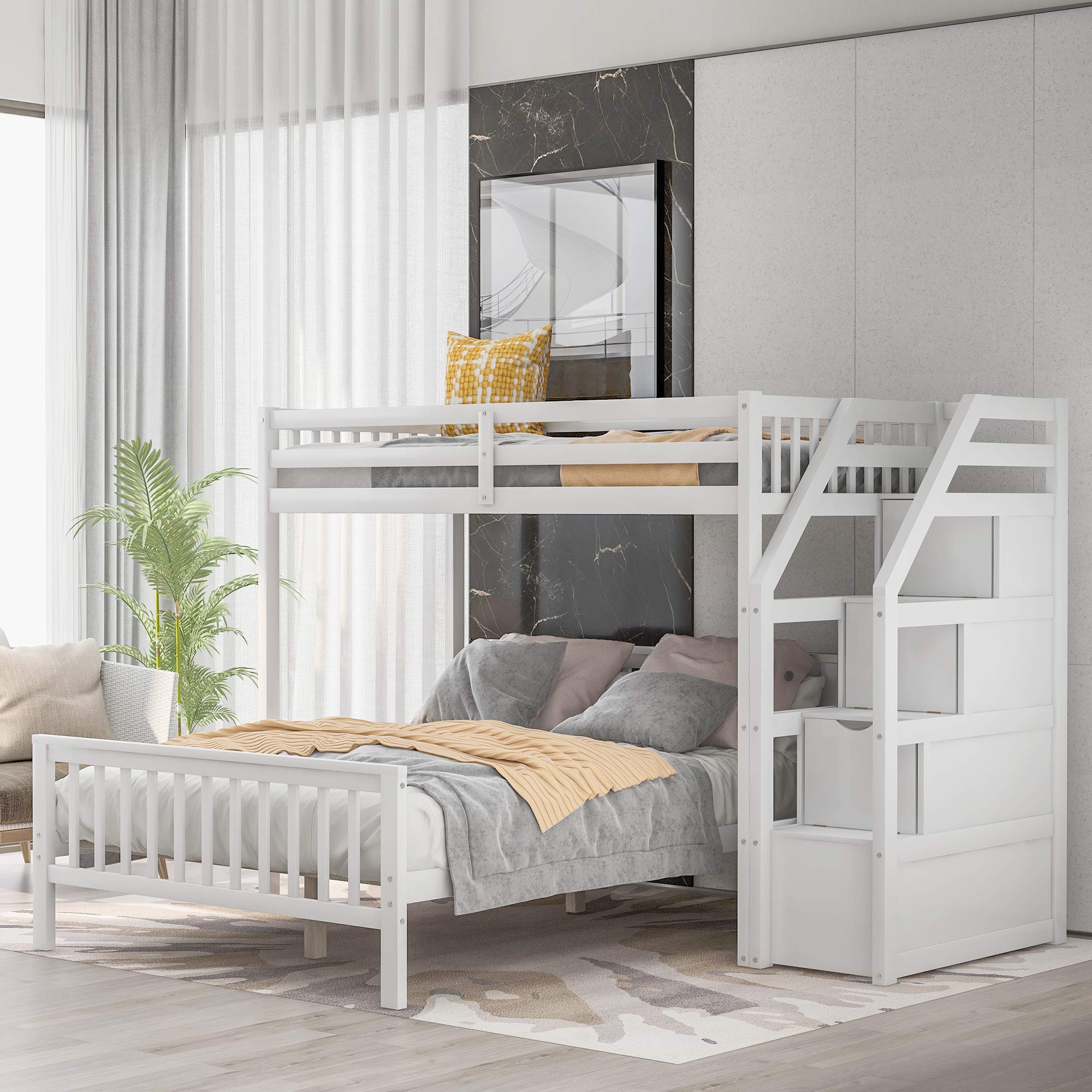 Twin over Full Loft Bed with Staircase Storage for Kids & Teens