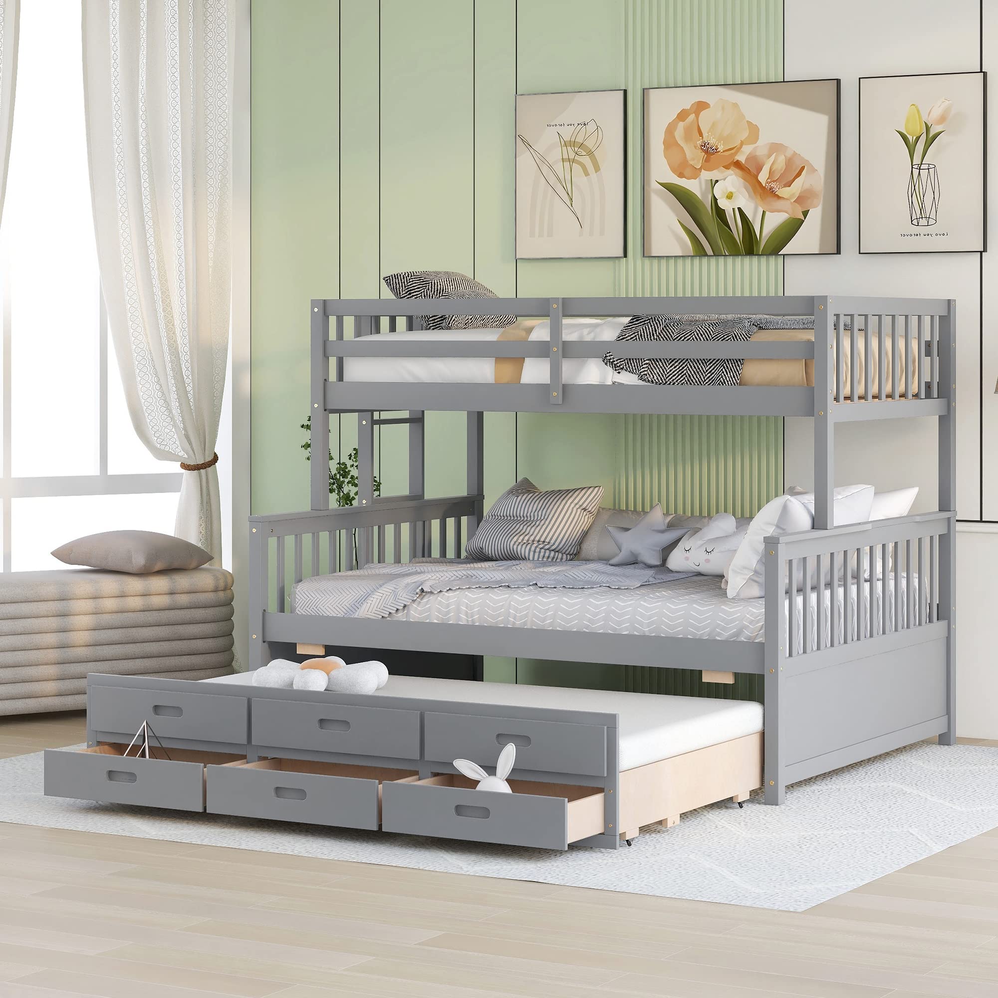 Bunk Bed with Safety Rail and Ladder