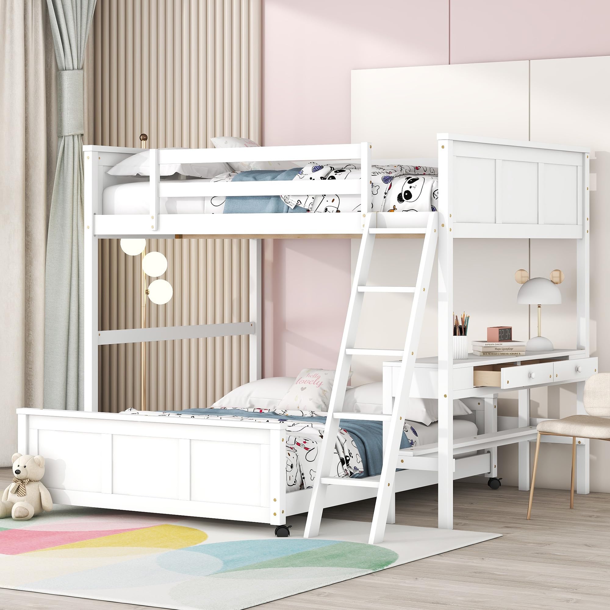 Twin Loft Bed with Storage Stairs and Solid Wood Frame