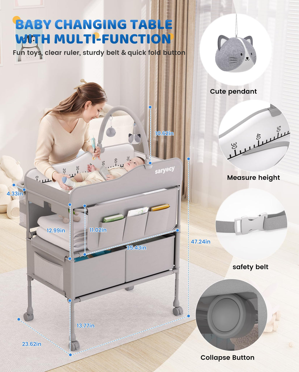 Baby Changing Table with Storage and Adjustable Height