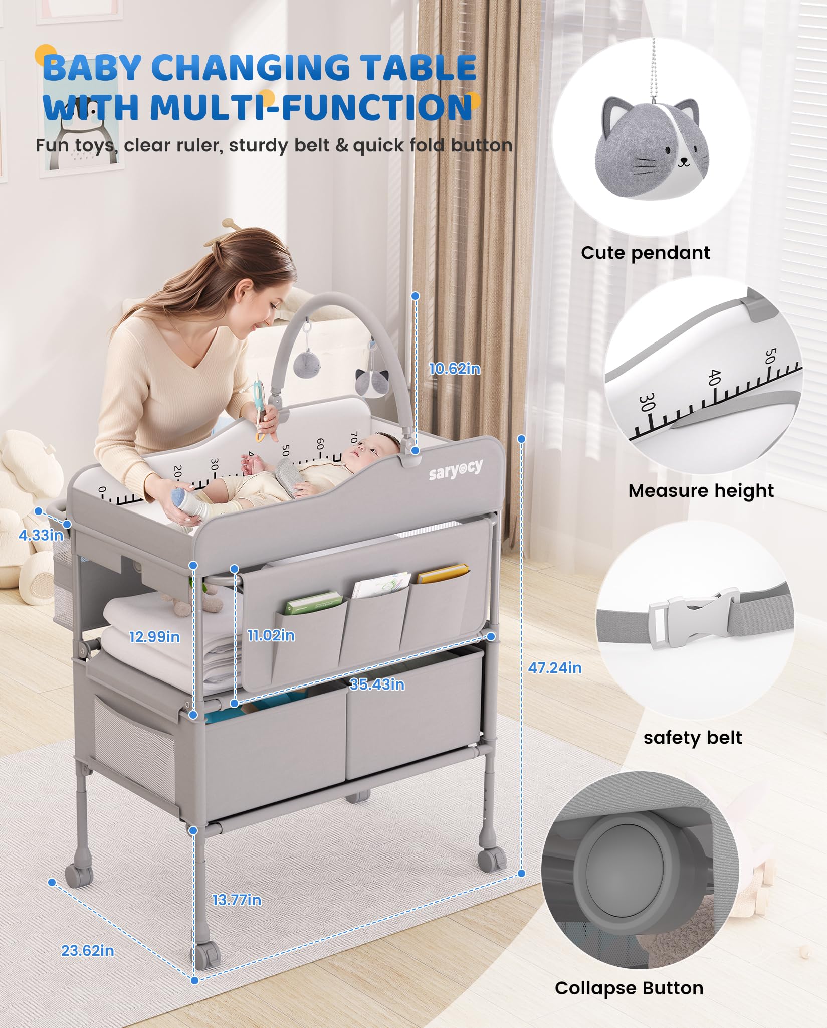 Baby Changing Table with Storage and Adjustable Height