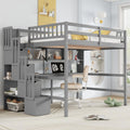 Full-Size Loft Bed with Desk, Shelves, and Storage Stairs
