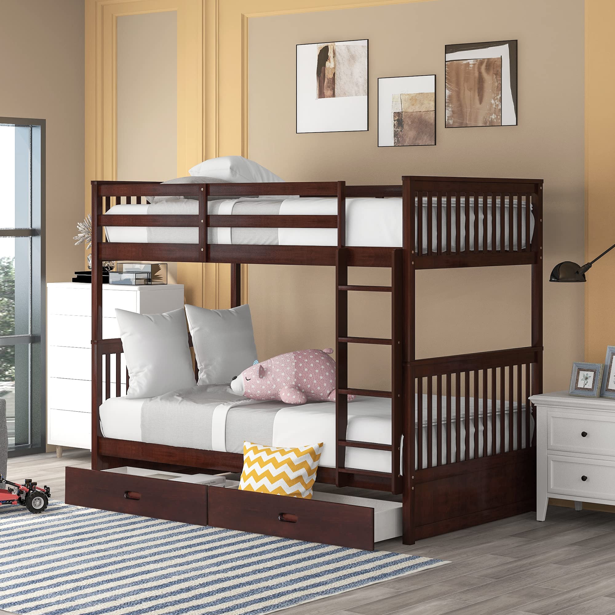 Bunk Bed with Safety Rail and Ladder