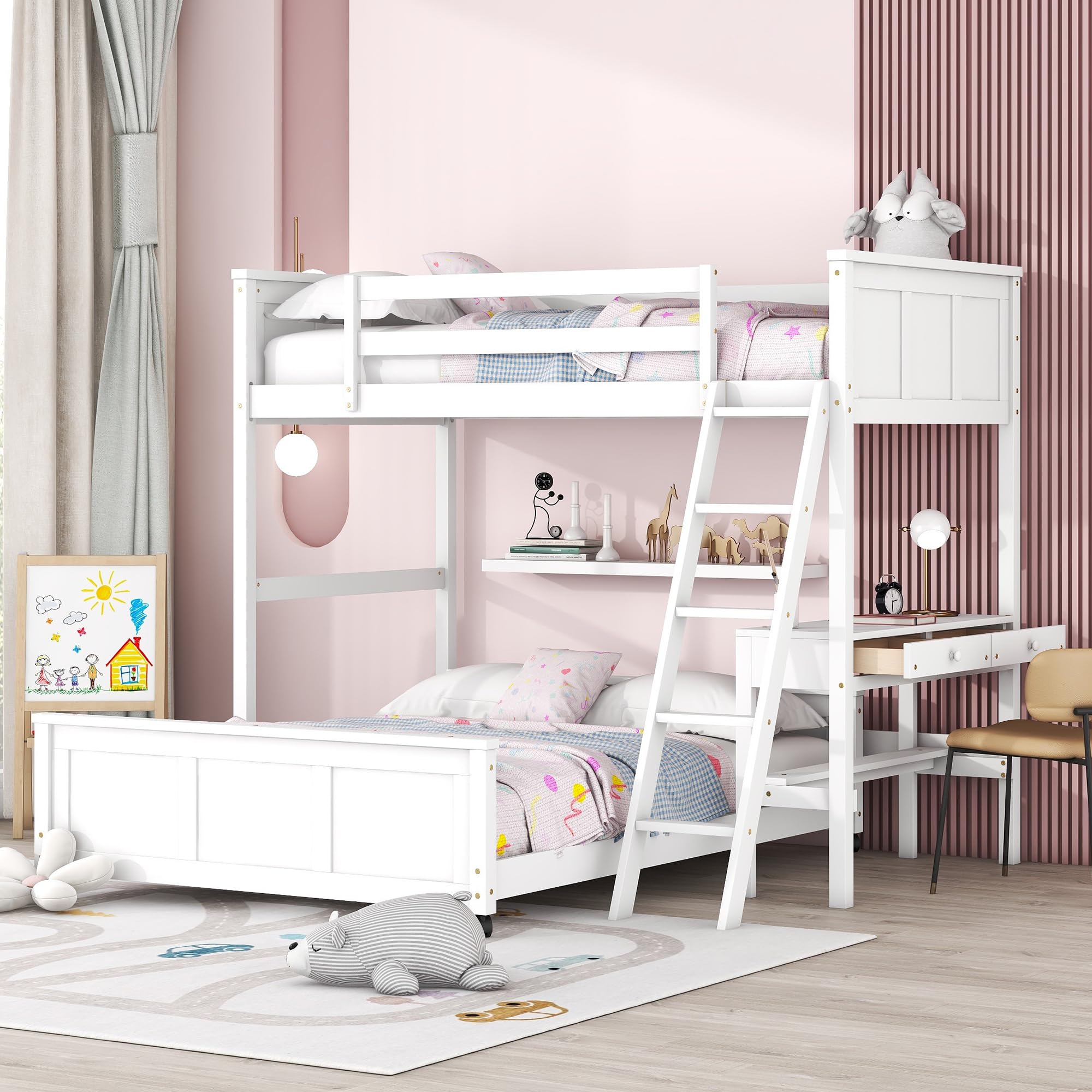 Twin Loft Bed with Storage Stairs and Solid Wood Frame