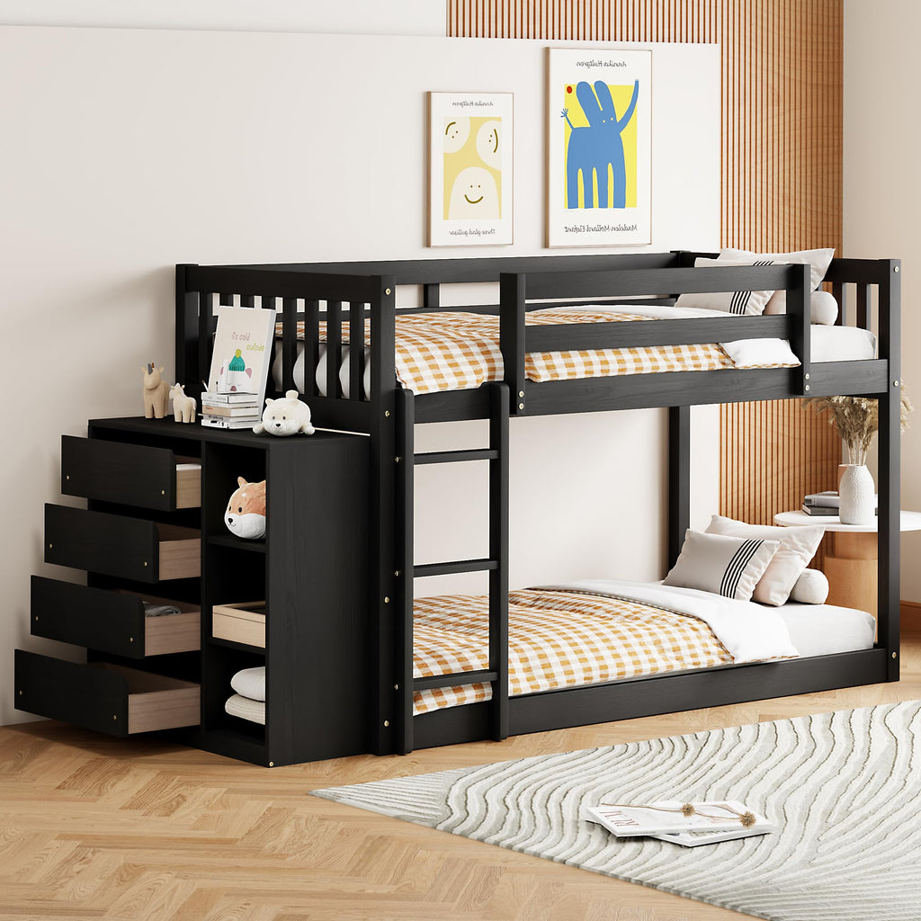 Bunk Bed with Storage Drawers and Shelves