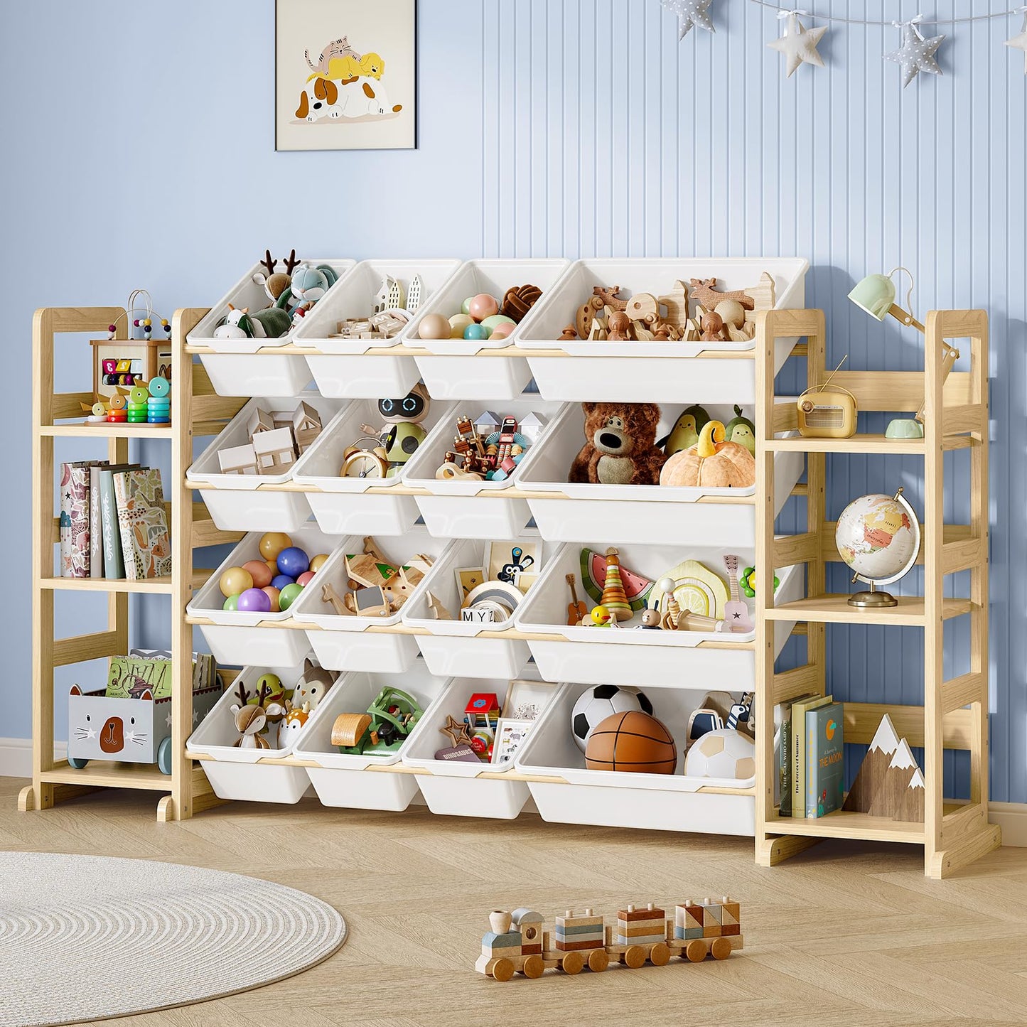Toy Storage Shelf with 12 Bins and Bookshelf