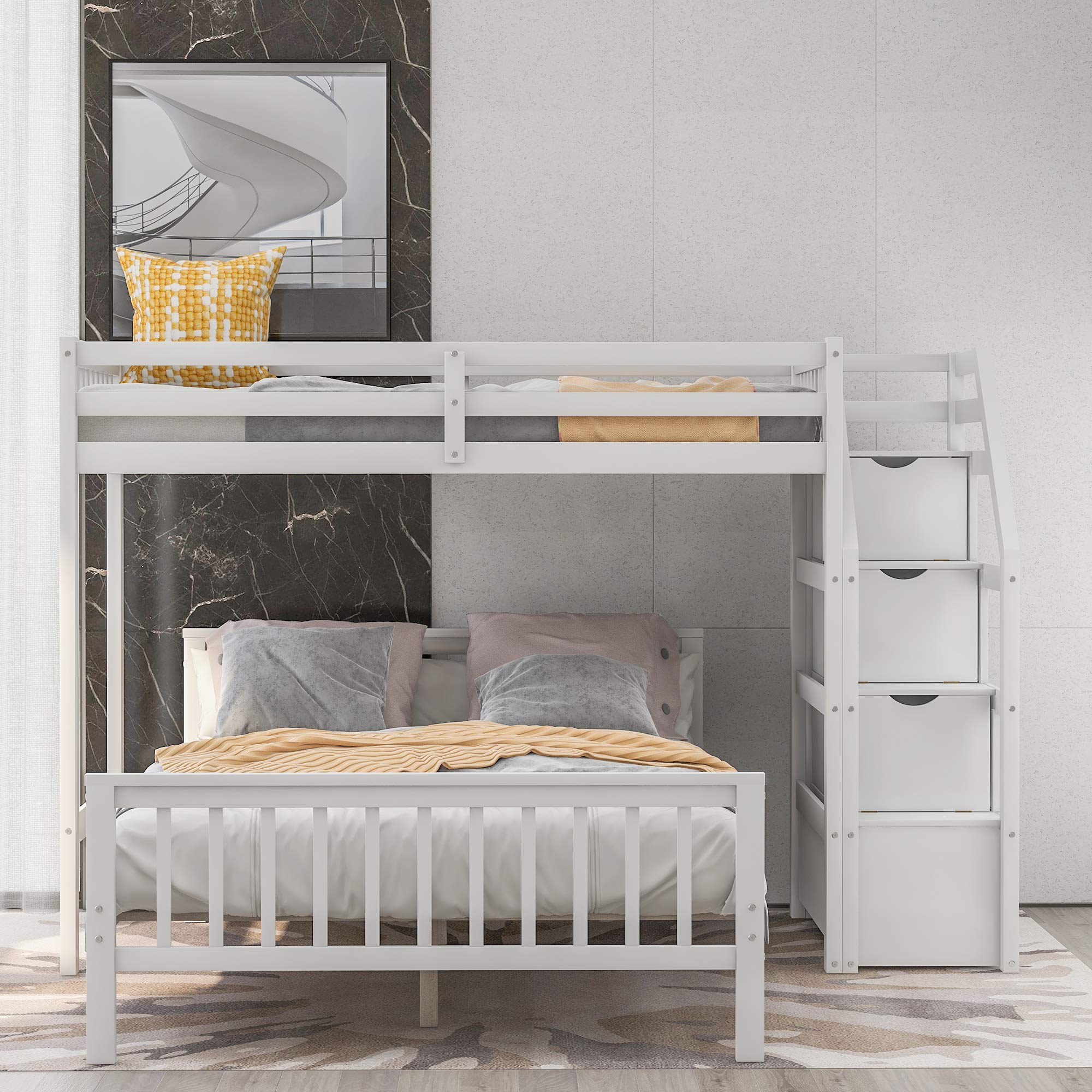 Twin over Full Loft Bed with Staircase Storage for Kids & Teens