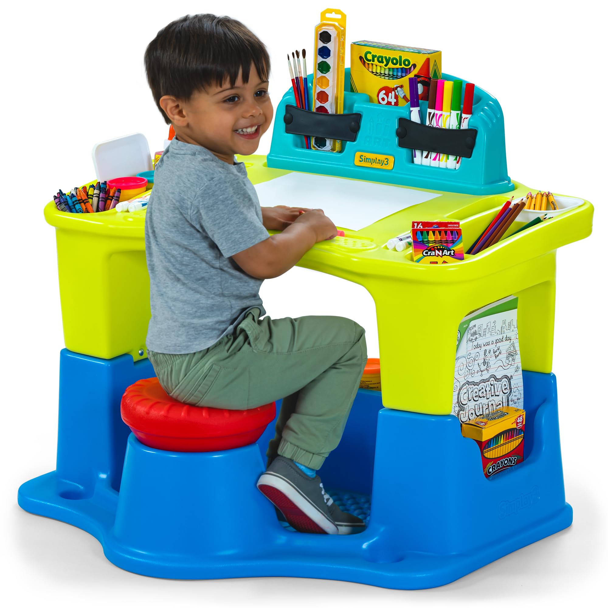 Kids Art Desk and Chair Set with Built-In Storage