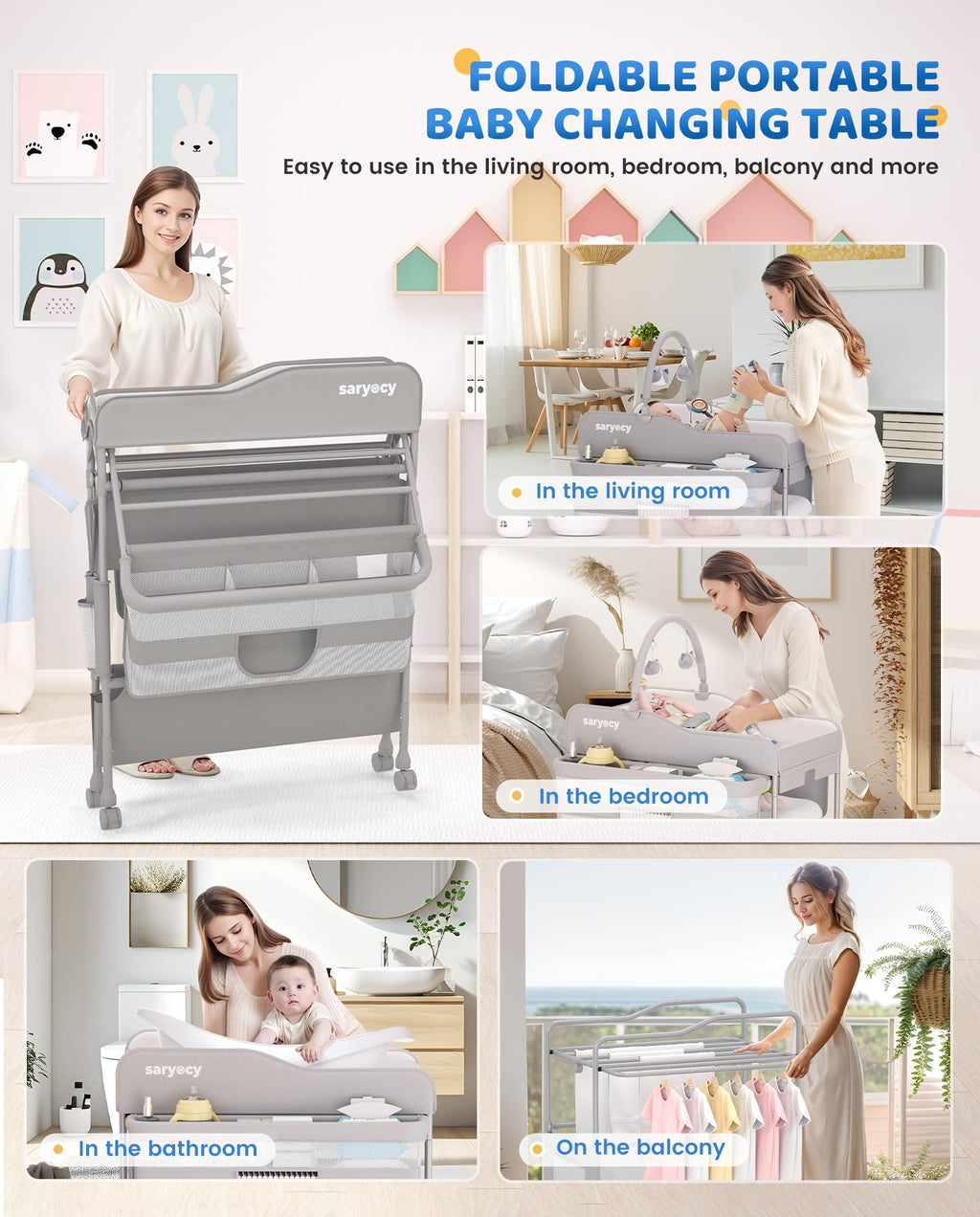 Baby Changing Table with Storage and Adjustable Height