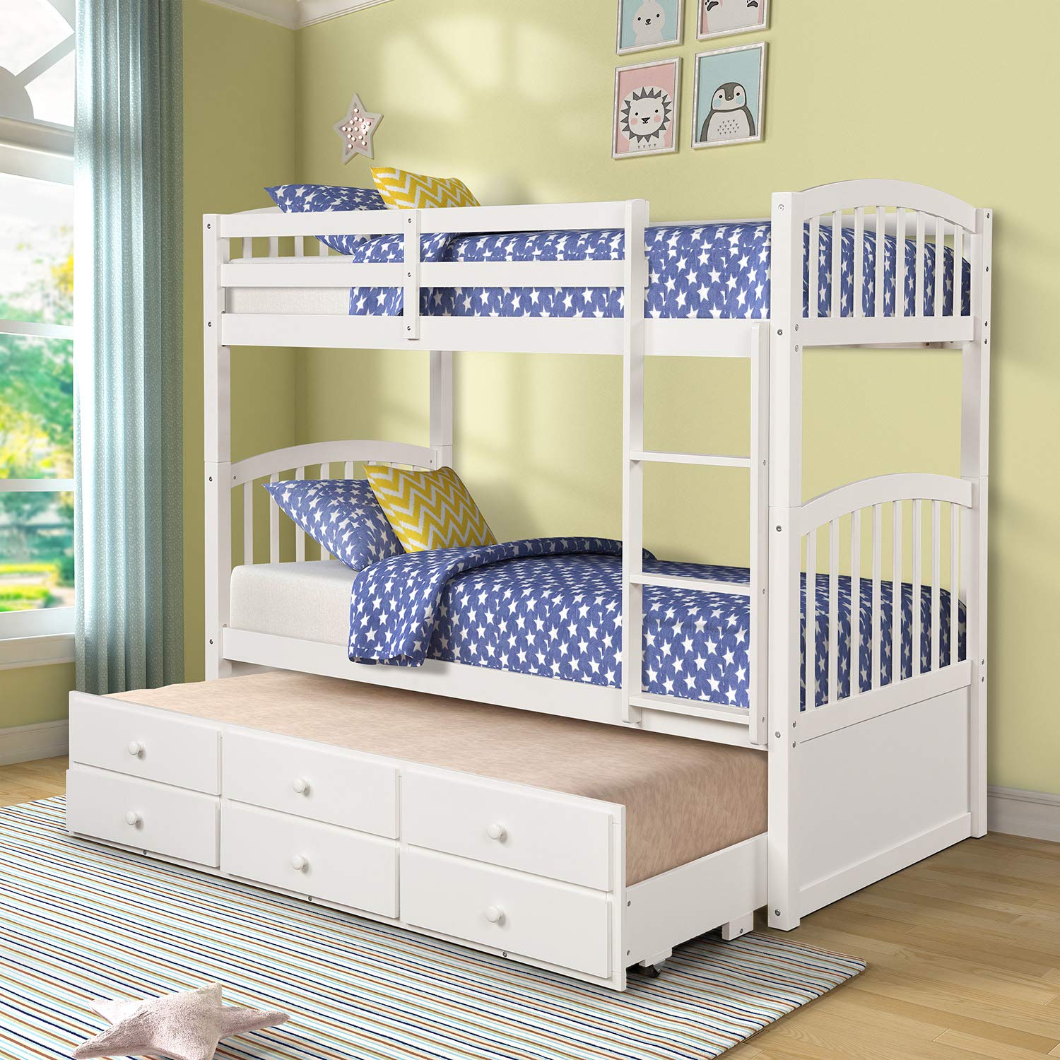 Bunk Bed with Safety Rail and Ladder