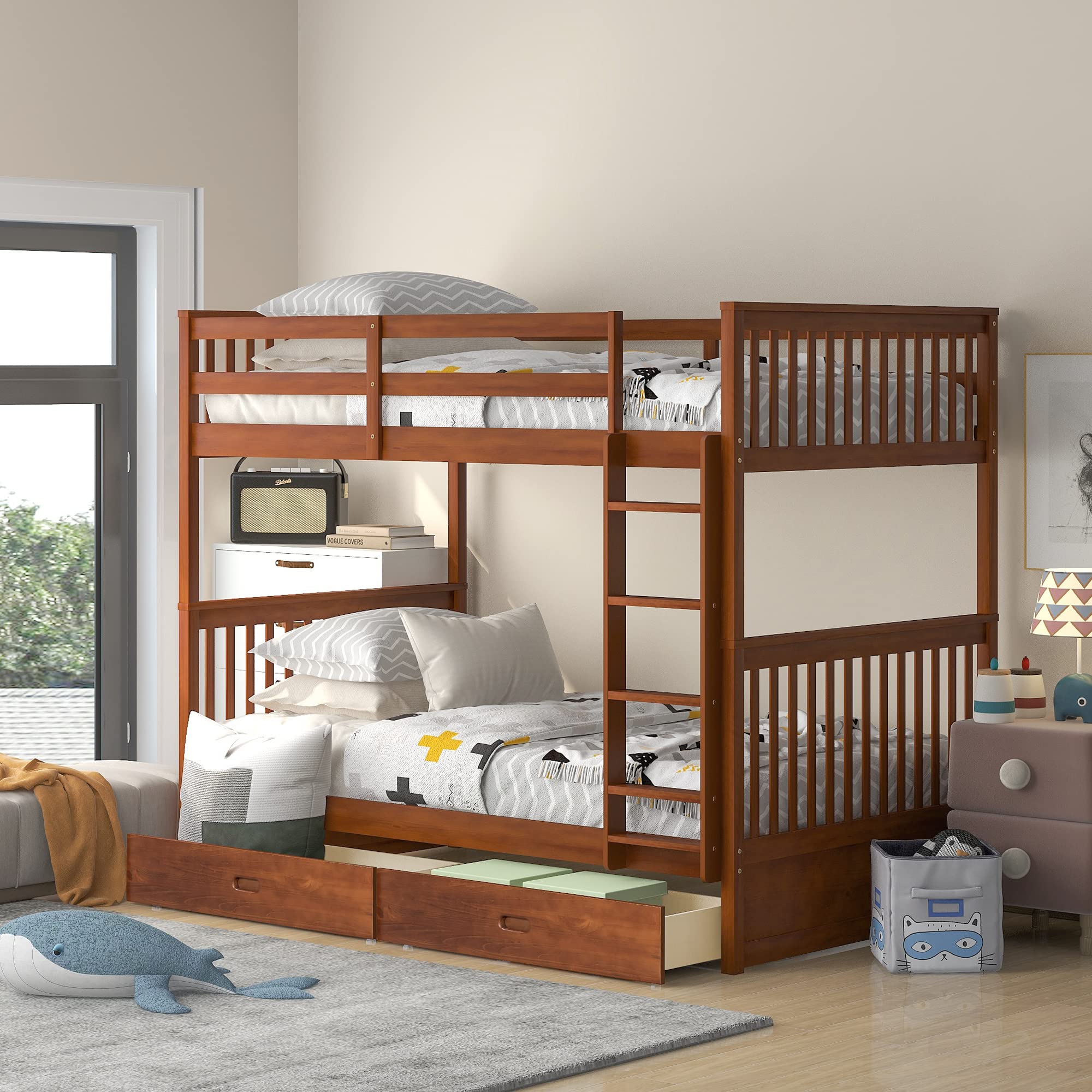 Bunk Bed with Safety Rail and Ladder