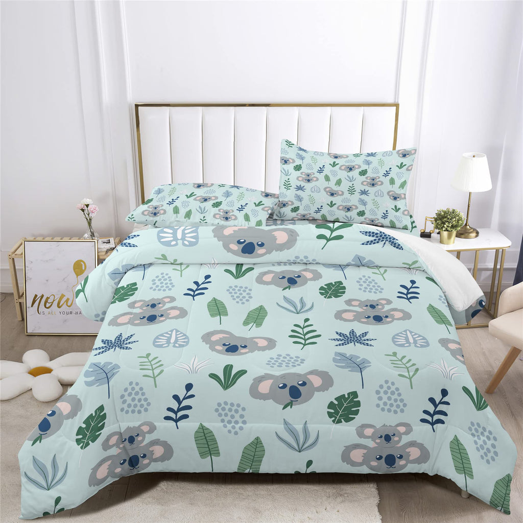 Kids Koala Print Bedding Set with Comforter and Pillow Shams