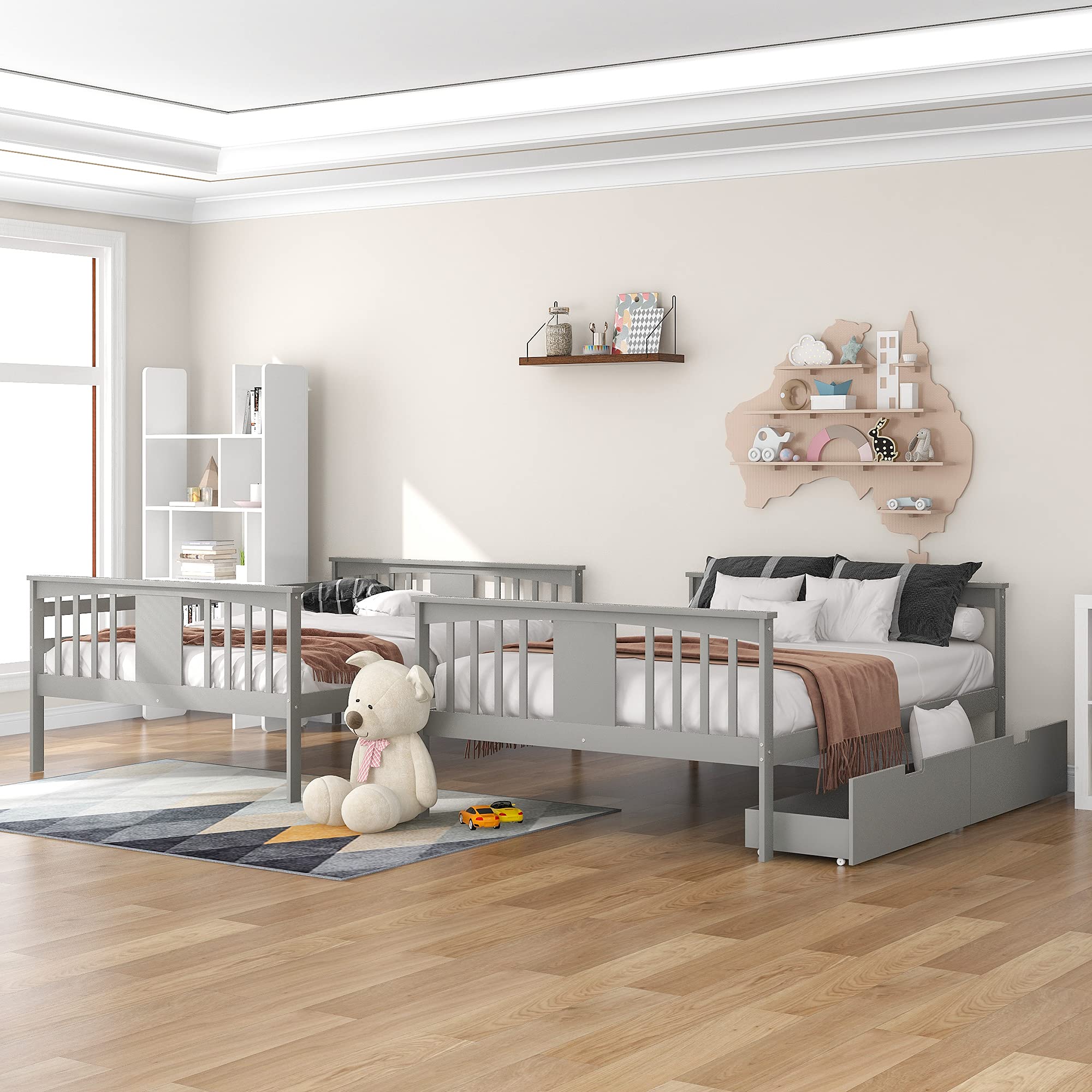 Full Over Full Bunk Bed with Storage Drawers
