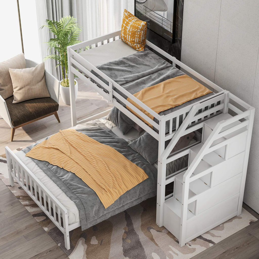 Twin over Full Loft Bed with Staircase Storage for Kids & Teens