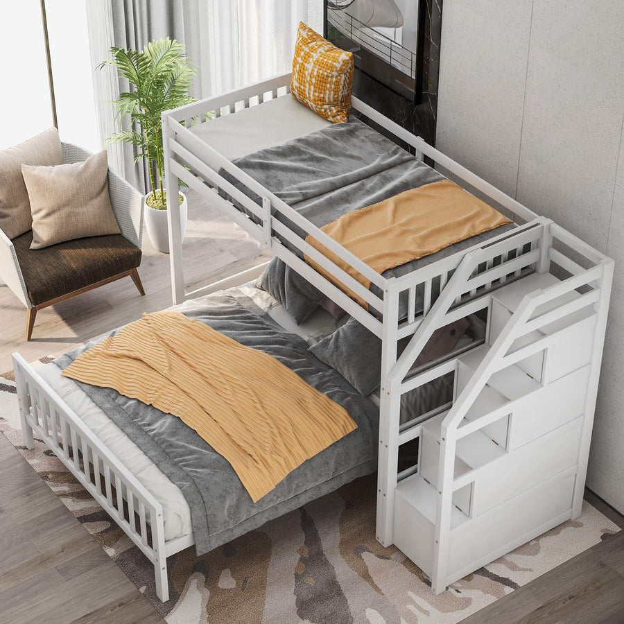 Twin over Full Loft Bed with Staircase Storage for Kids & Teens