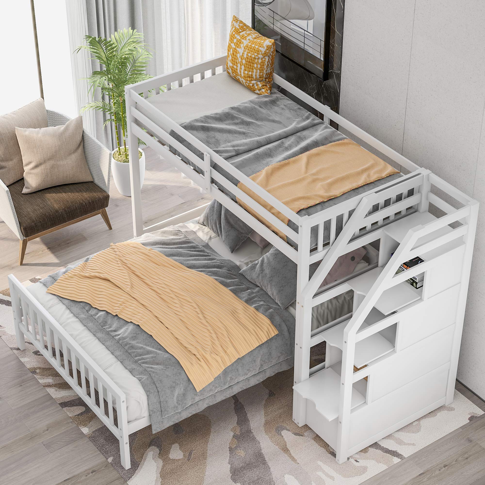 Twin over Full Loft Bed with Staircase Storage for Kids & Teens