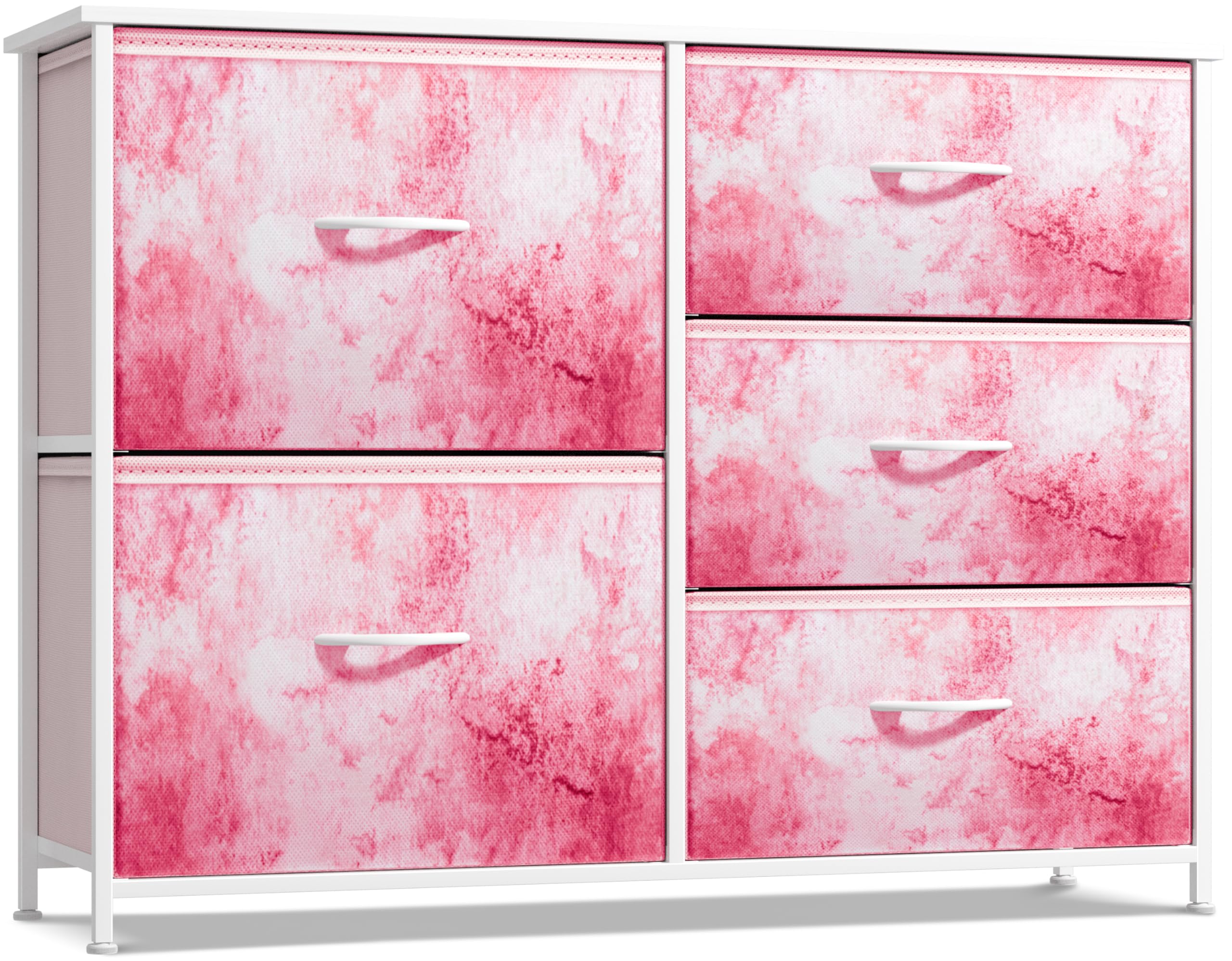 6-Drawer Storage Dresser with Wood Top and Fabric Bins
