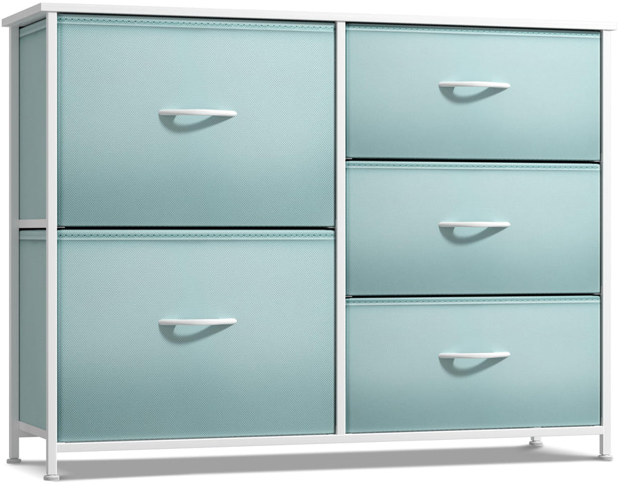 6-Drawer Storage Dresser with Wood Top and Fabric Bins