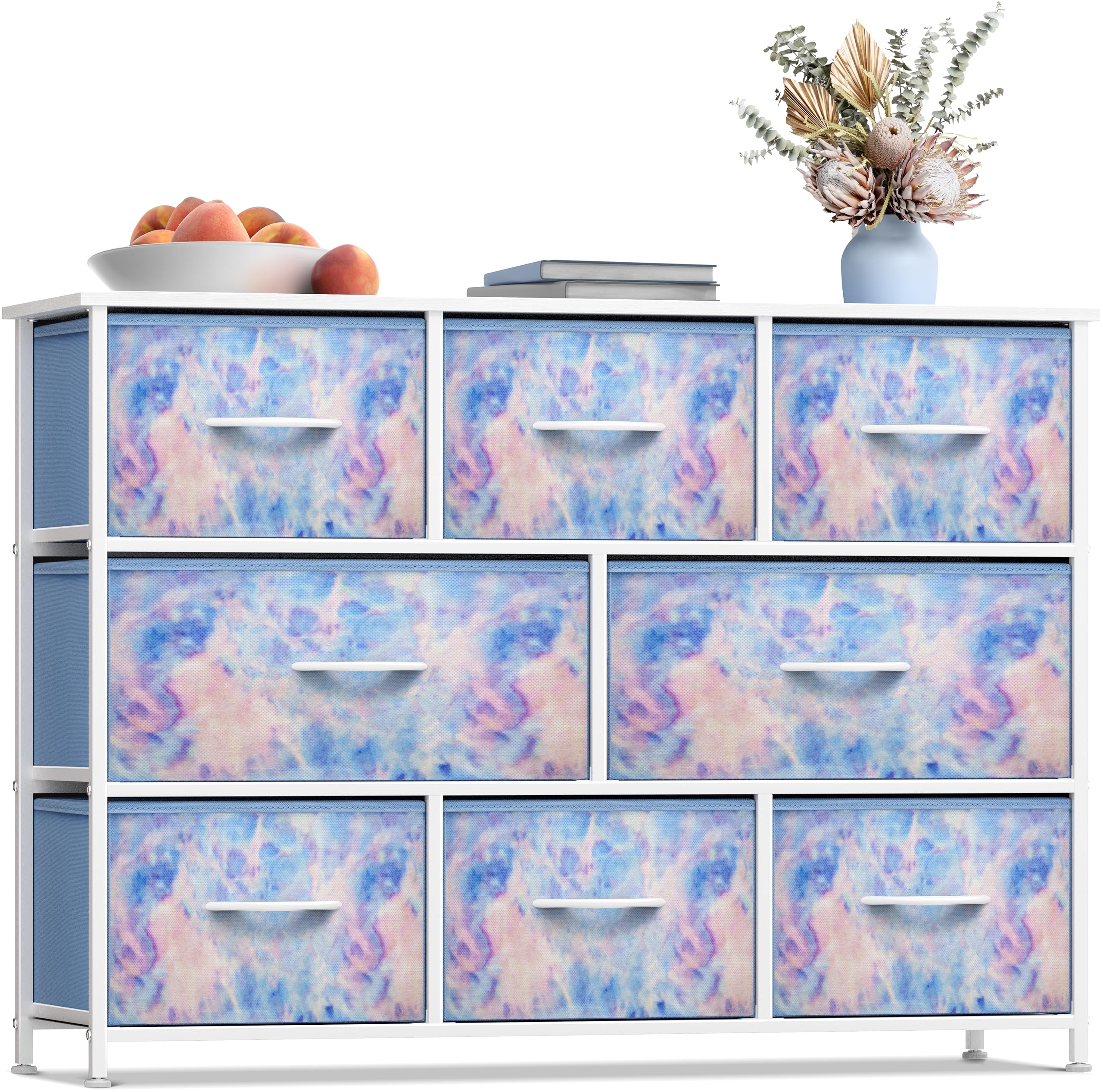 8-Drawer Storage Dresser with Wood Top and Fabric Bins