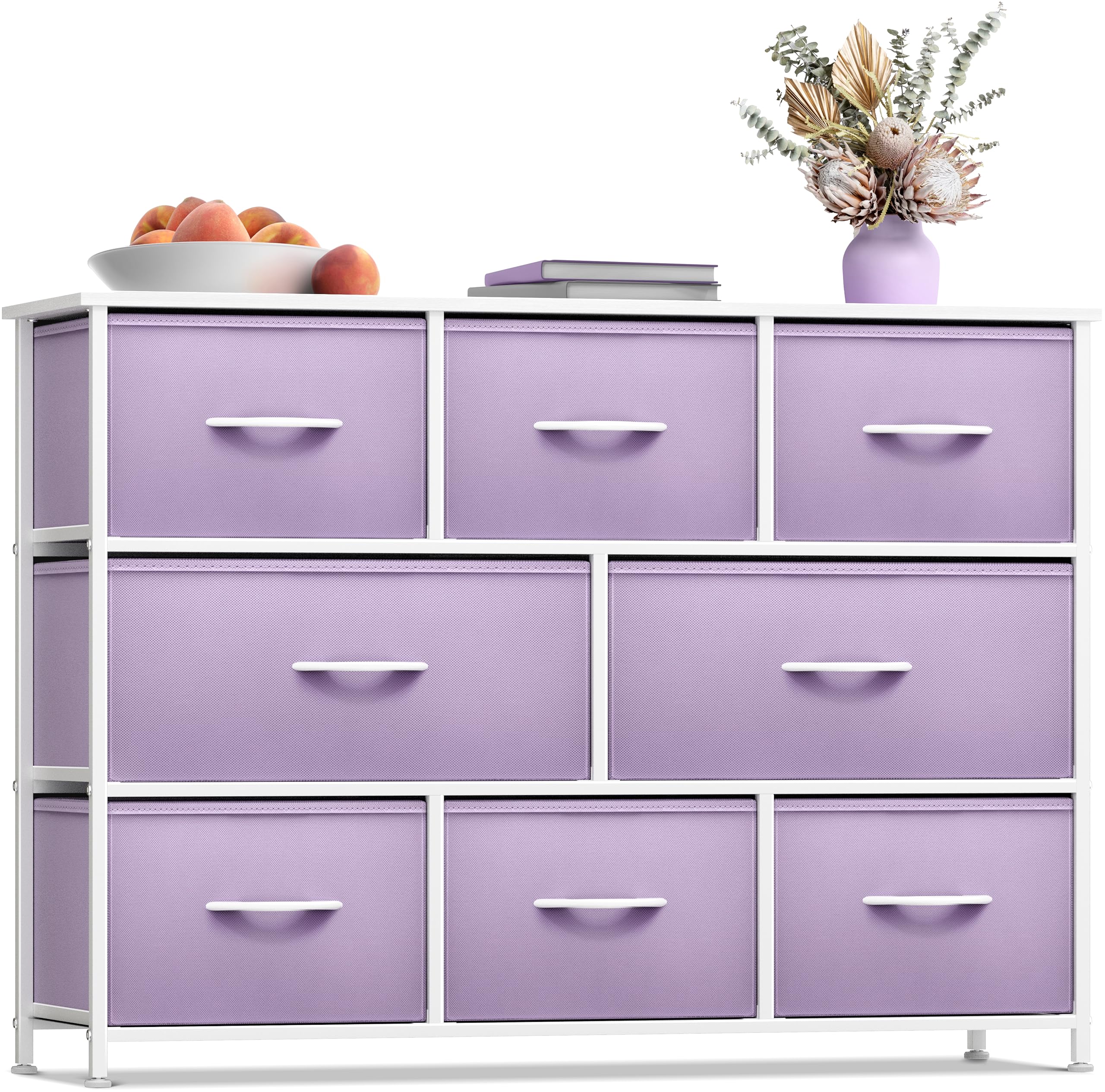 8-Drawer Storage Dresser with Wood Top and Fabric Bins