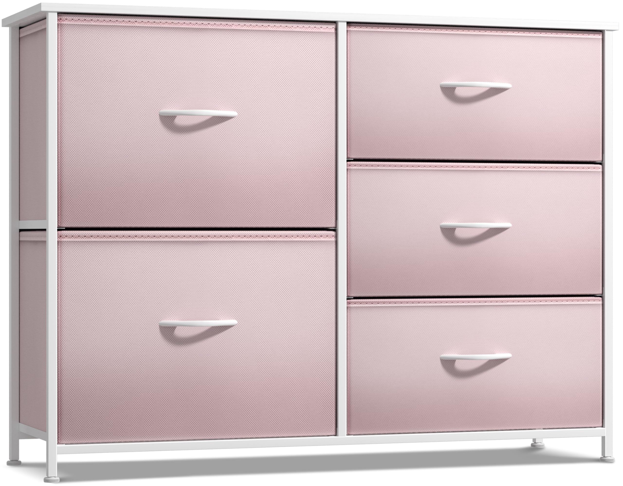 6-Drawer Storage Dresser with Wood Top and Fabric Bins