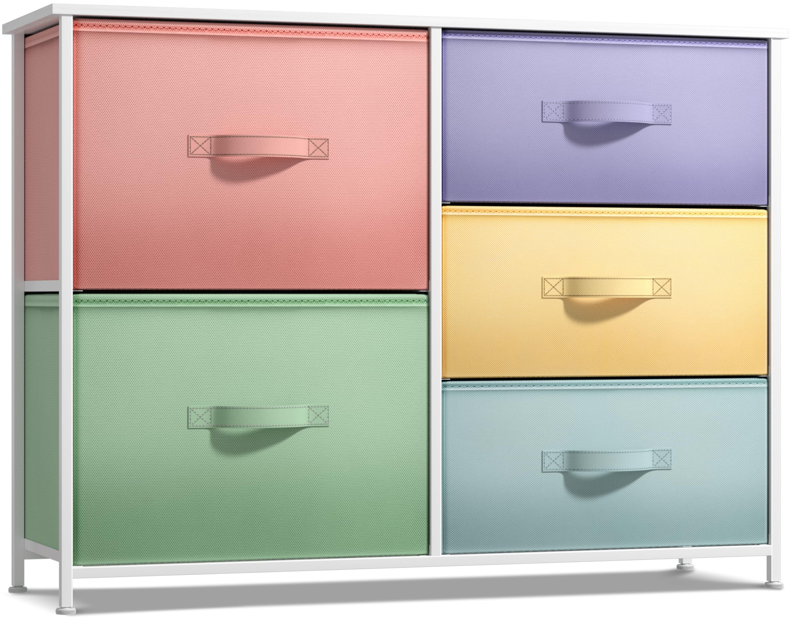 6-Drawer Storage Dresser with Wood Top and Fabric Bins