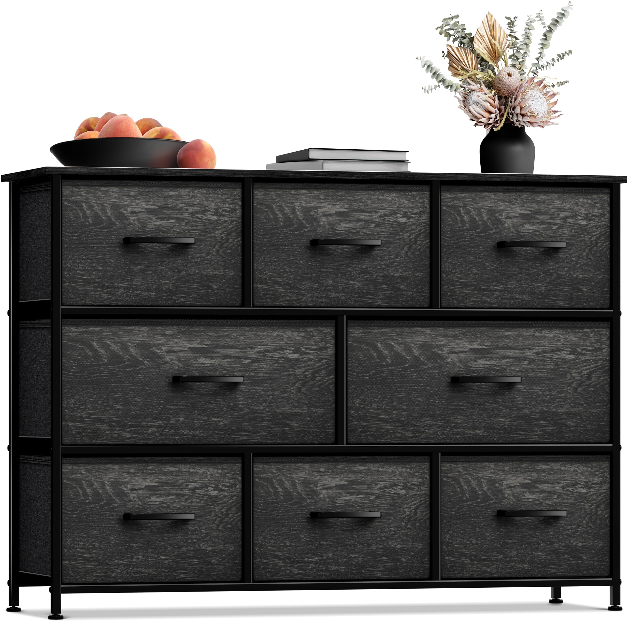 8-Drawer Storage Dresser with Wood Top and Fabric Bins