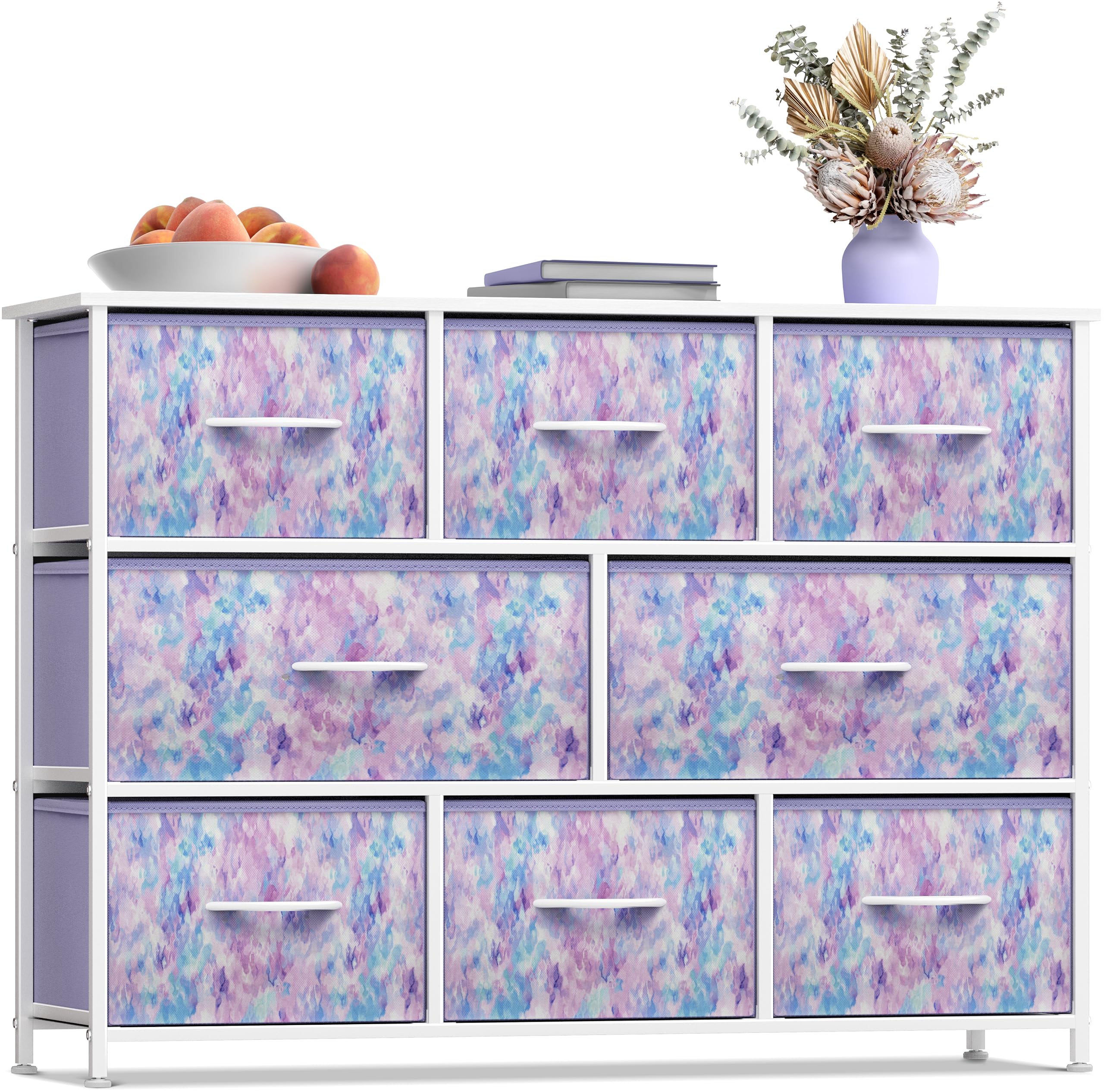 8-Drawer Storage Dresser with Wood Top and Fabric Bins