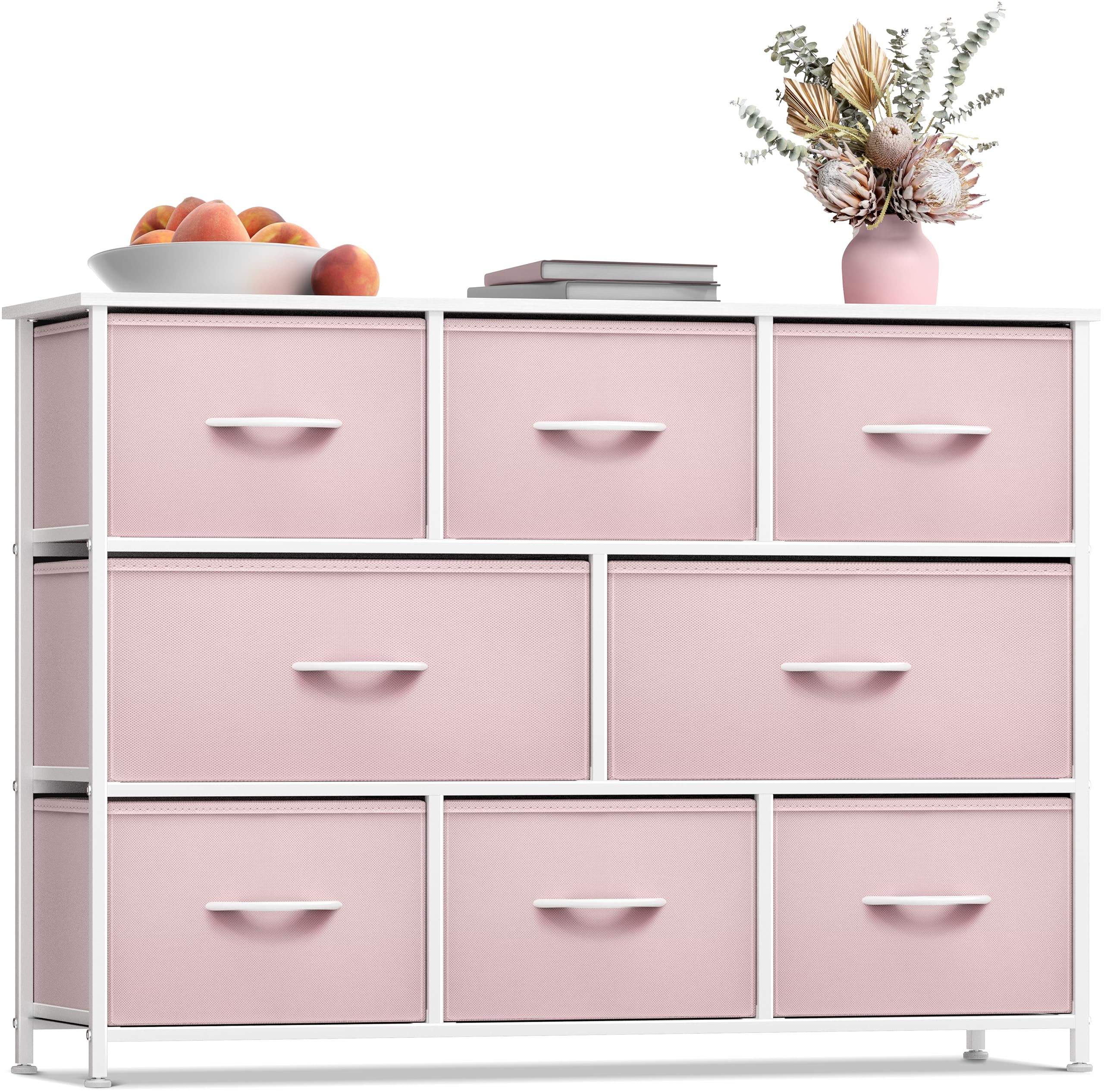 8-Drawer Storage Dresser with Wood Top and Fabric Bins