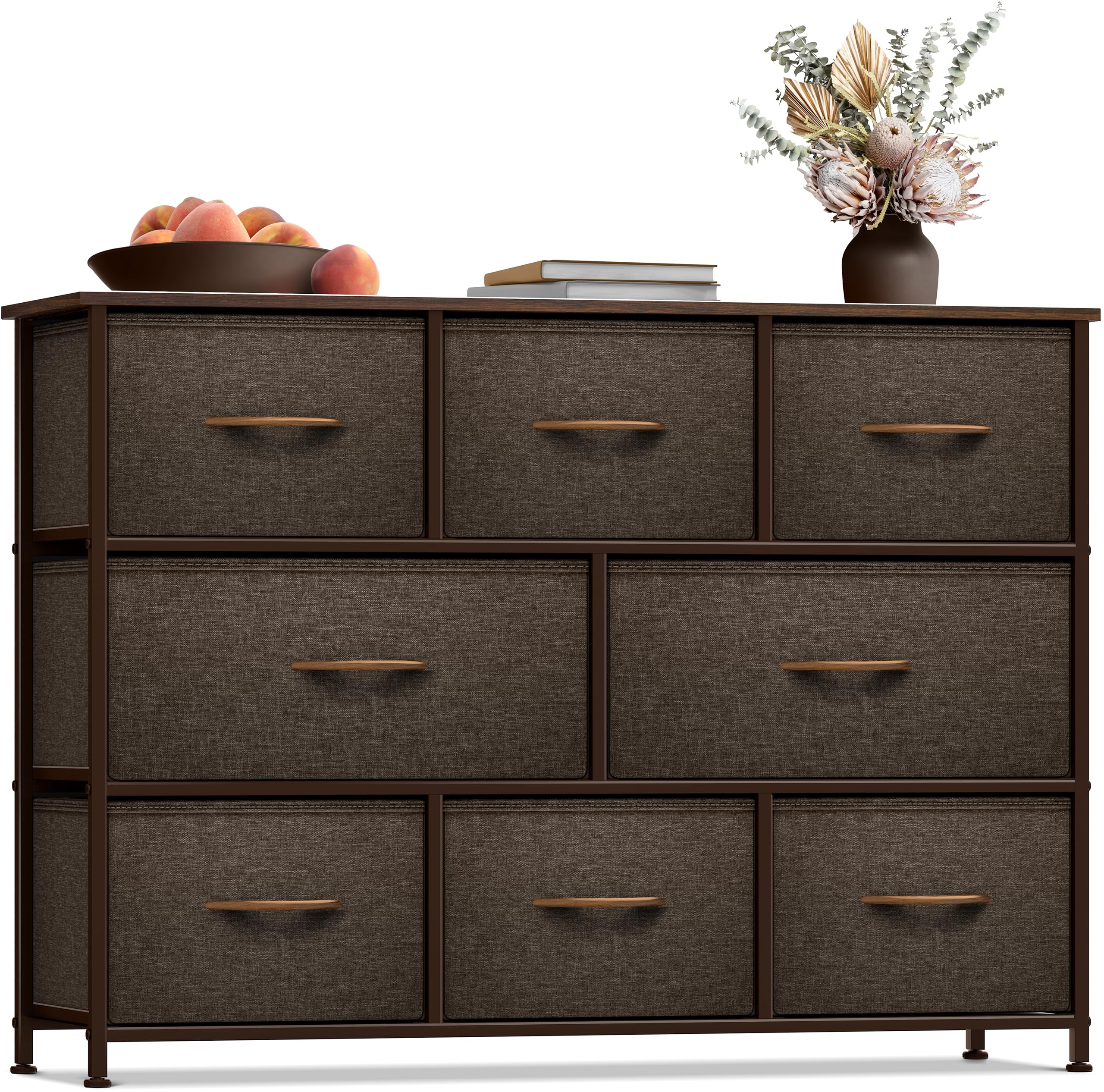 8-Drawer Storage Dresser with Wood Top and Fabric Bins