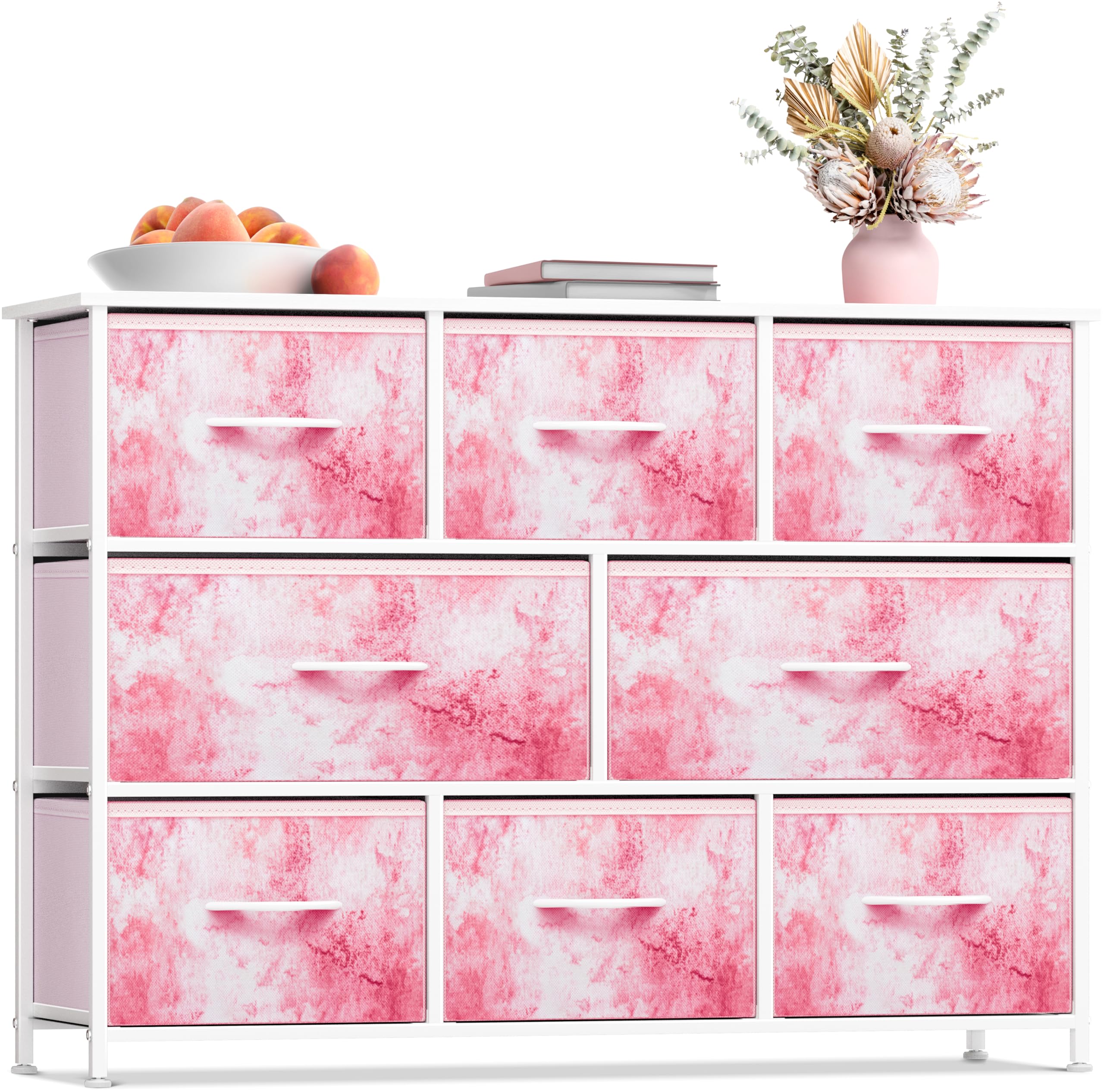 8-Drawer Storage Dresser with Wood Top and Fabric Bins