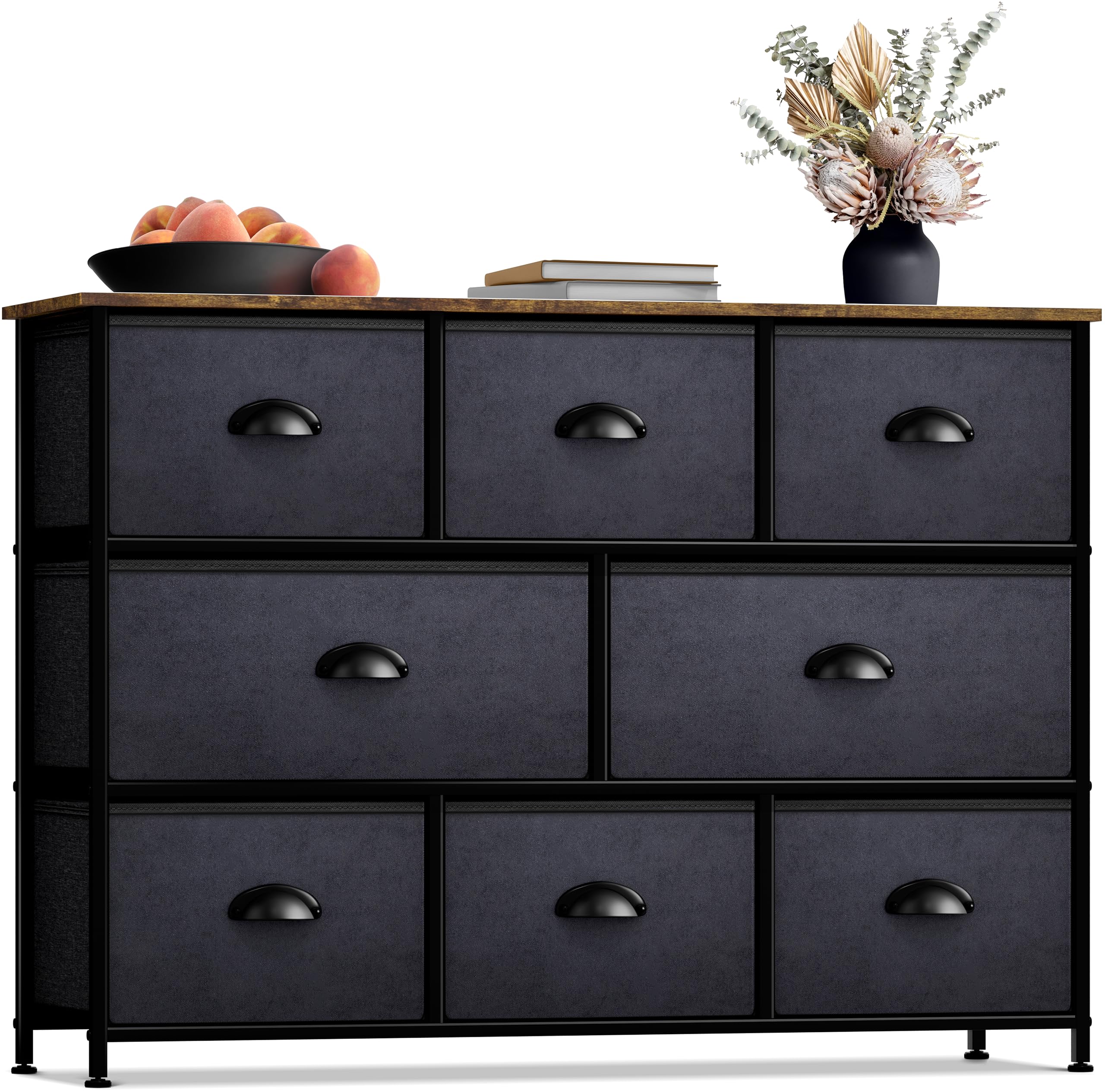 8-Drawer Storage Dresser with Wood Top and Fabric Bins