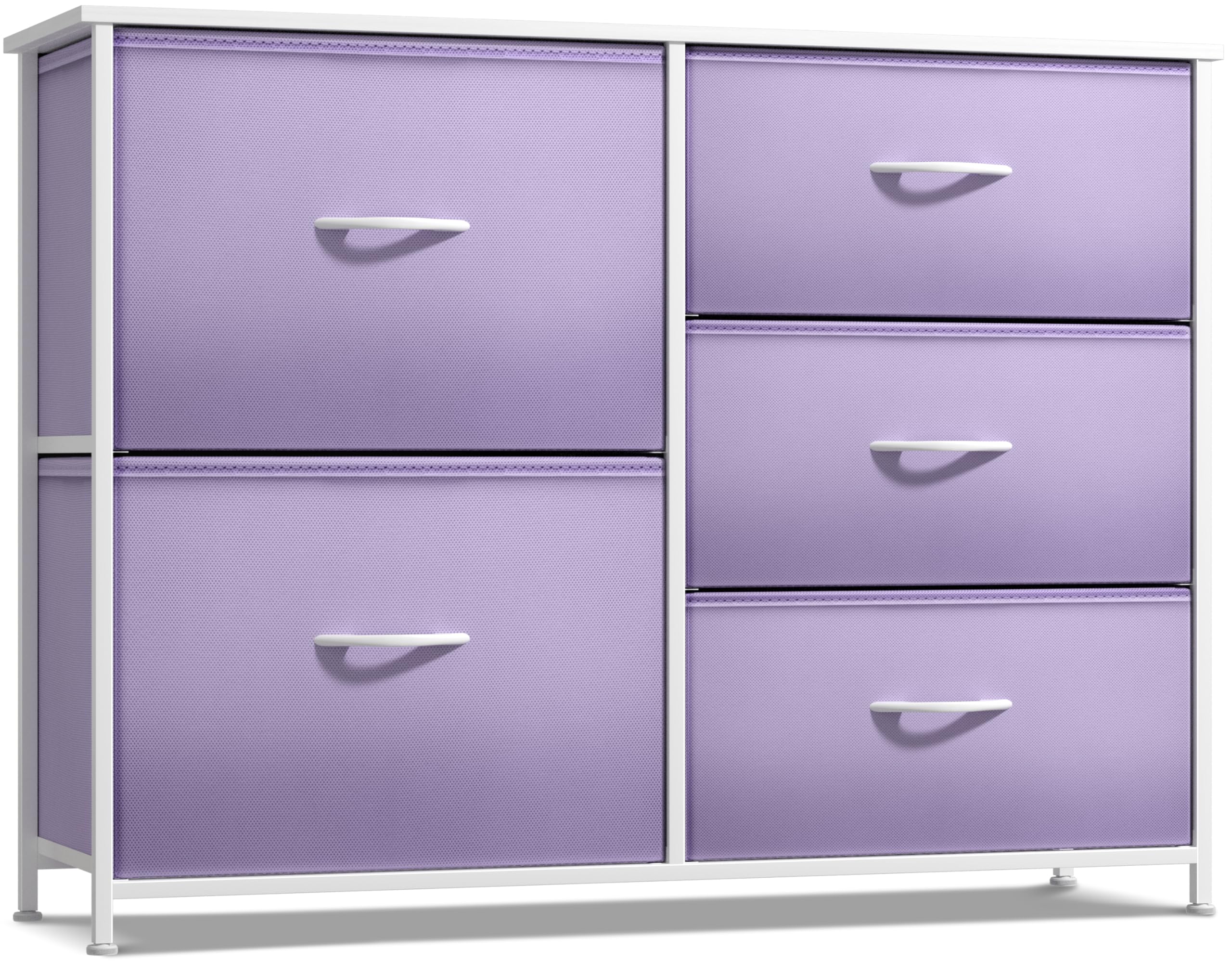 6-Drawer Storage Dresser with Wood Top and Fabric Bins