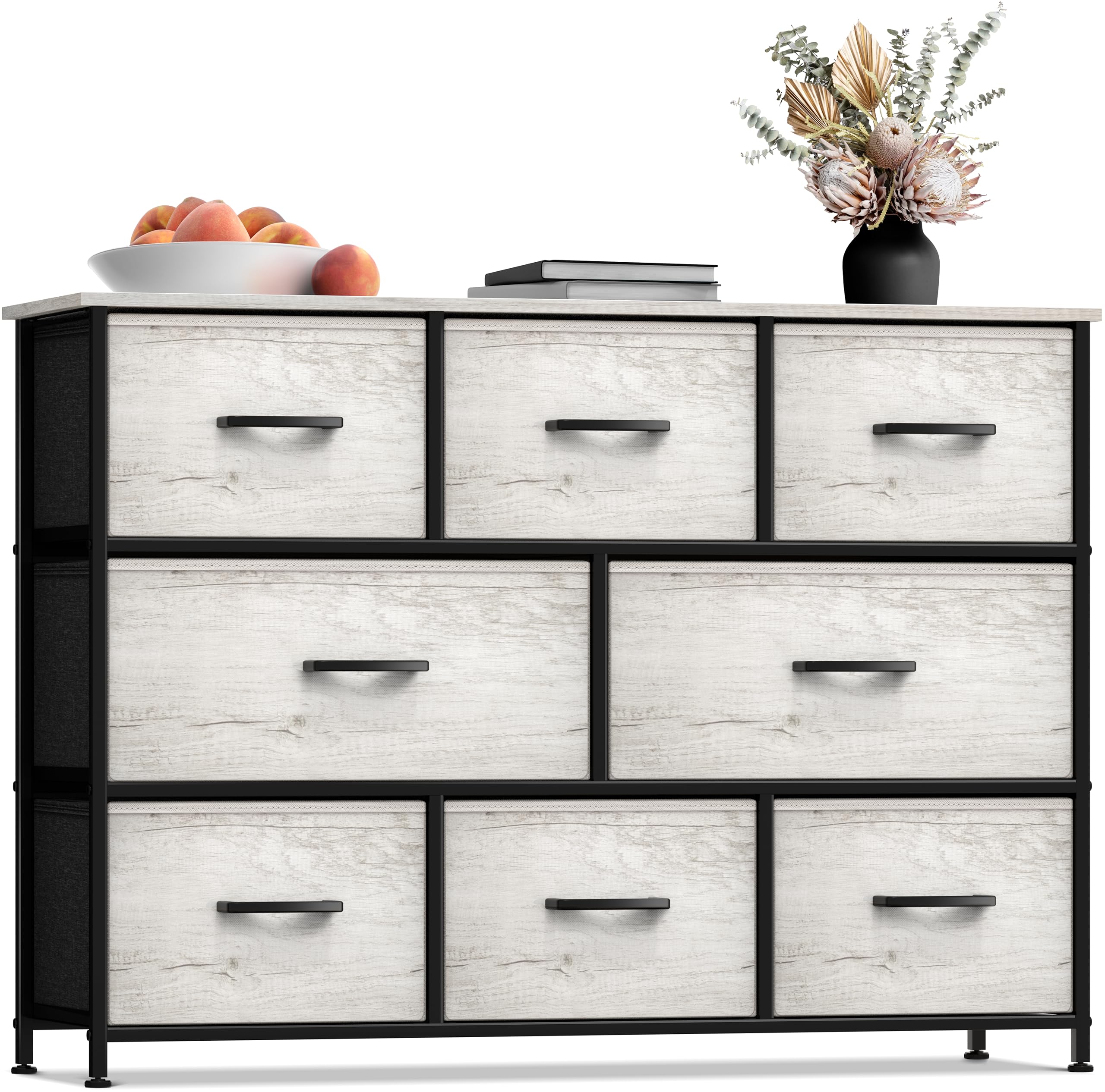 8-Drawer Storage Dresser with Wood Top and Fabric Bins