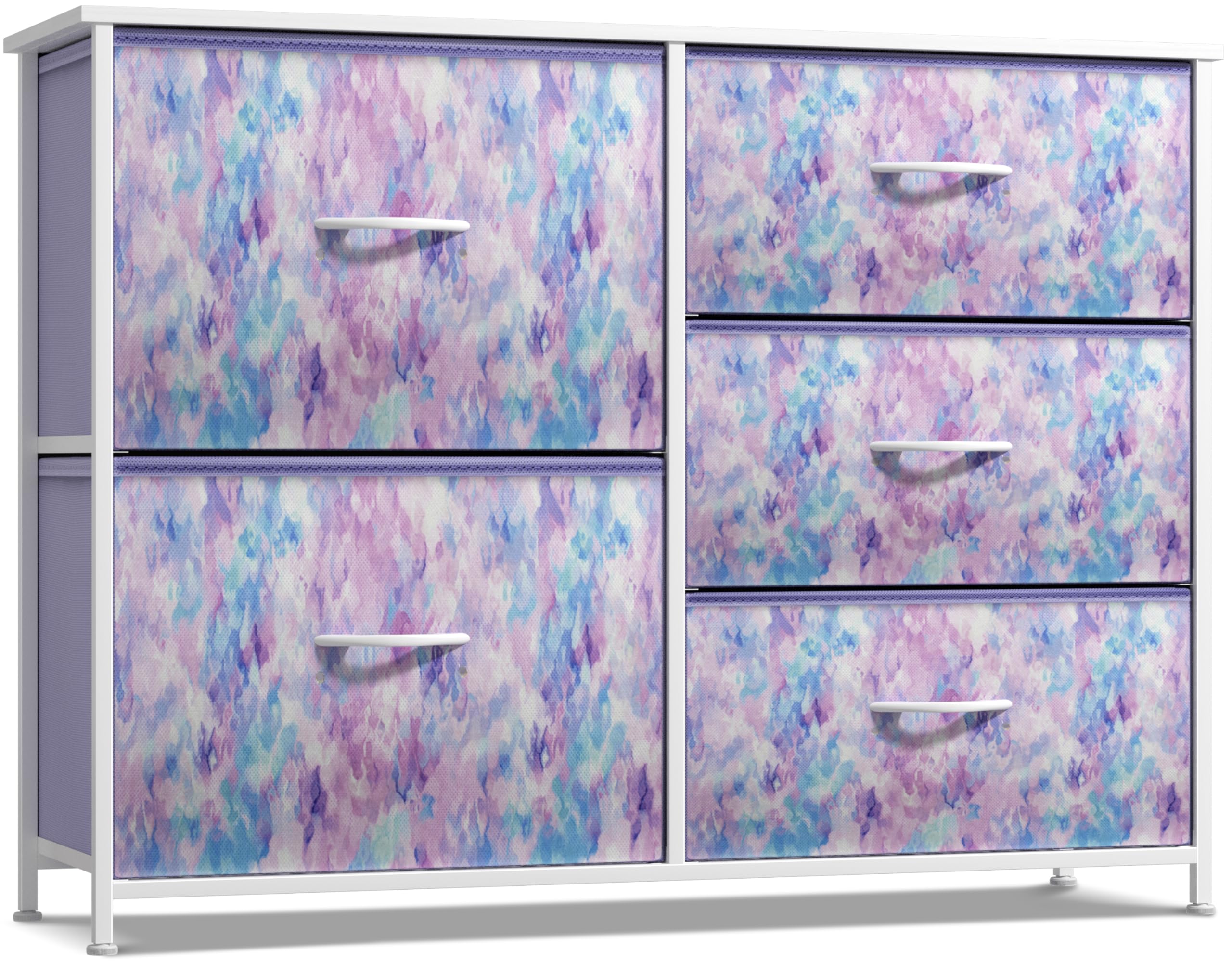 6-Drawer Storage Dresser with Wood Top and Fabric Bins