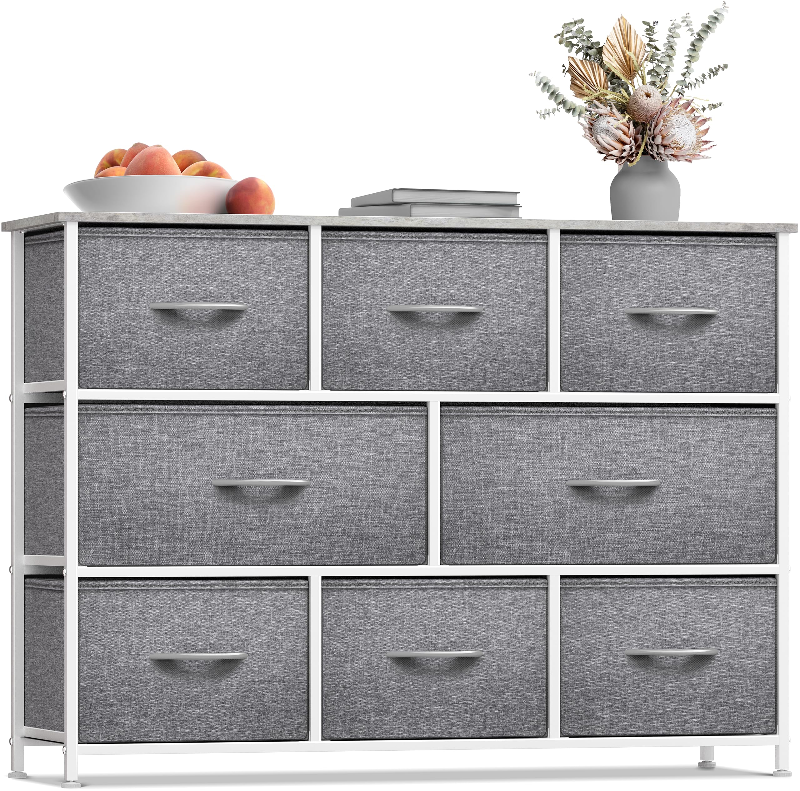 8-Drawer Storage Dresser with Wood Top and Fabric Bins
