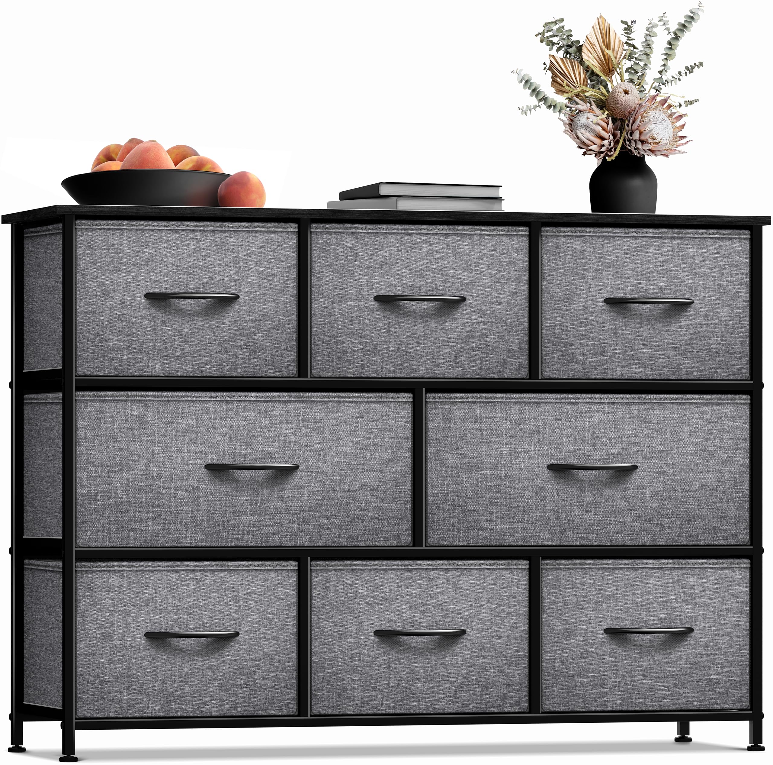 8-Drawer Storage Dresser with Wood Top and Fabric Bins