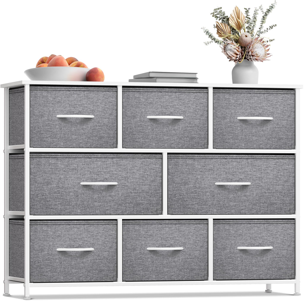 8-Drawer Storage Dresser with Wood Top and Fabric Bins