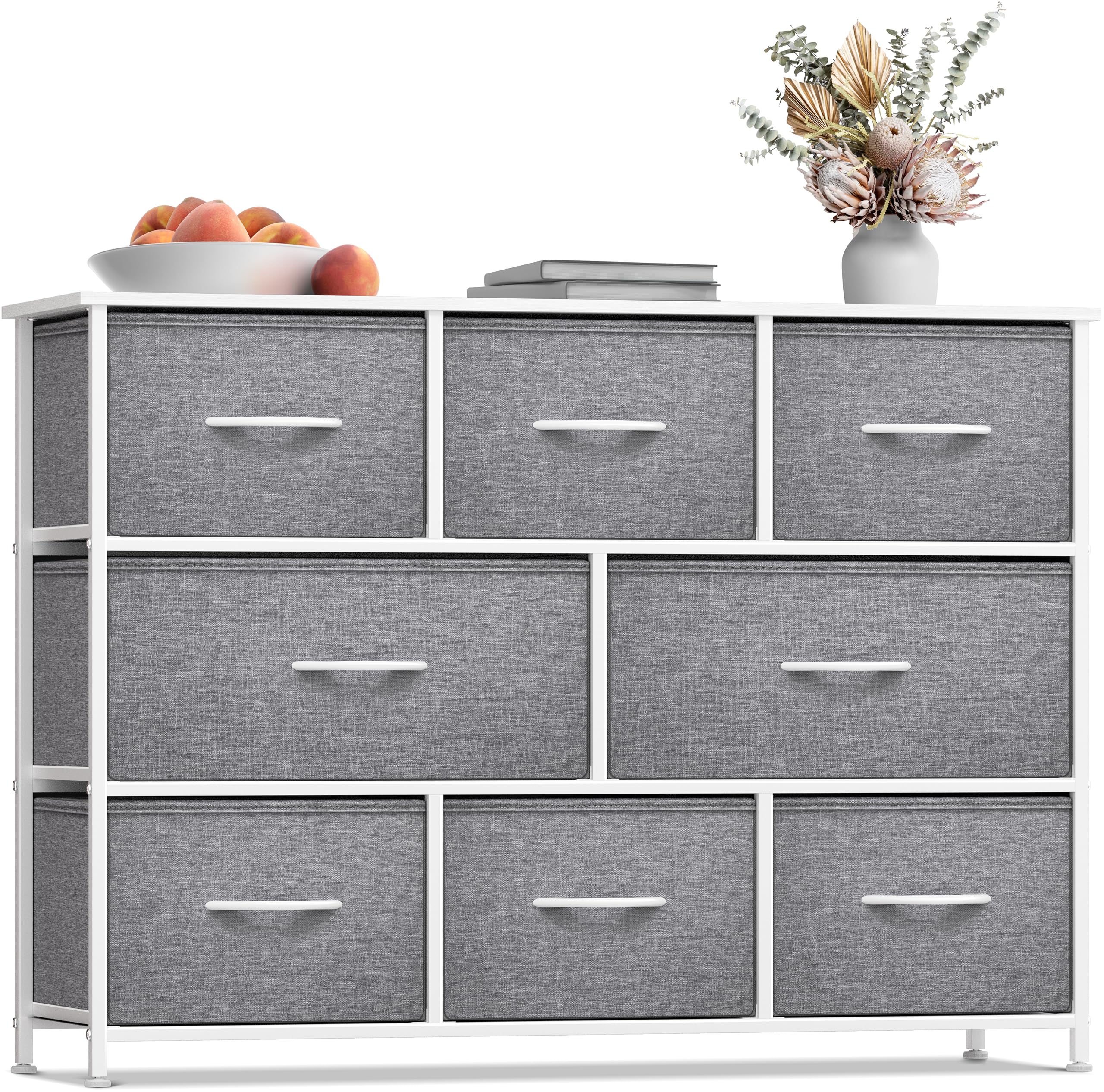 8-Drawer Storage Dresser with Wood Top and Fabric Bins
